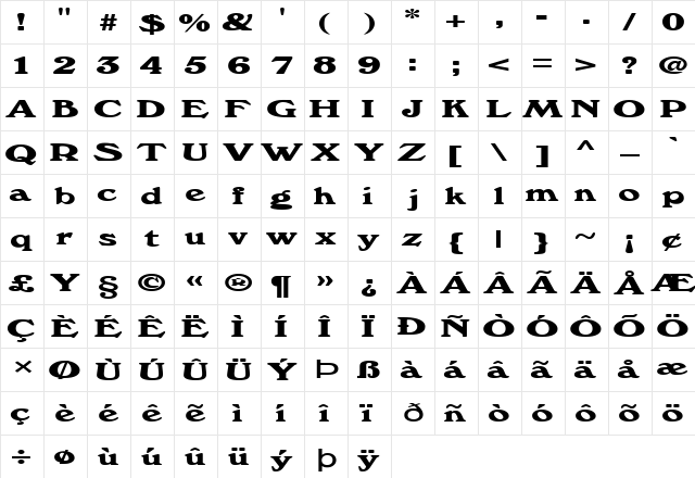 FZ ROMAN 12 EX Normal  glyph index