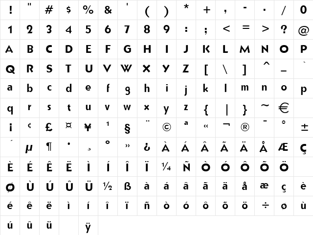 BullyNarrow Normal  glyph index