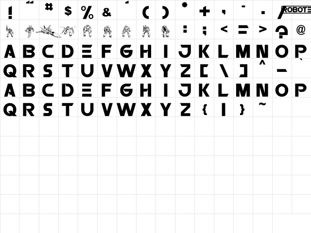 RobAtech Regular  glyph index