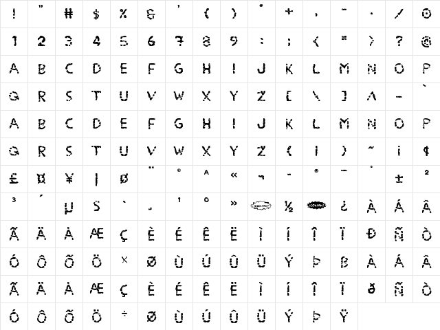 Blood Drenched Expanded Regular  glyph index