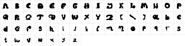 fatty fatty Regular  glyph index