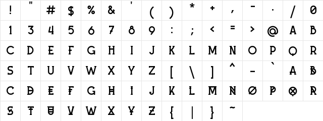 Mash-up Regular  glyph index