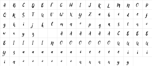 Bigarus Regular  glyph index