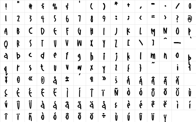 BCPlzPrint Regular  glyph index