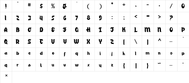 Candy Store BV Regular  glyph index