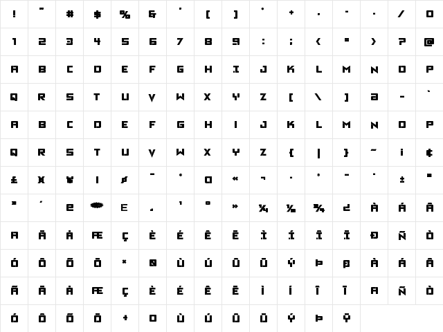 Viking Squad Bold Bold  glyph index