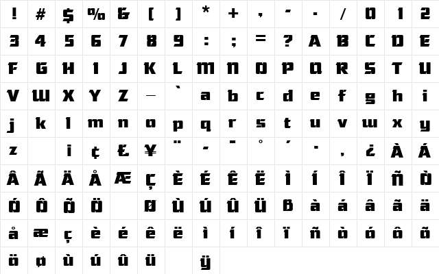 Cornered Regular  glyph index
