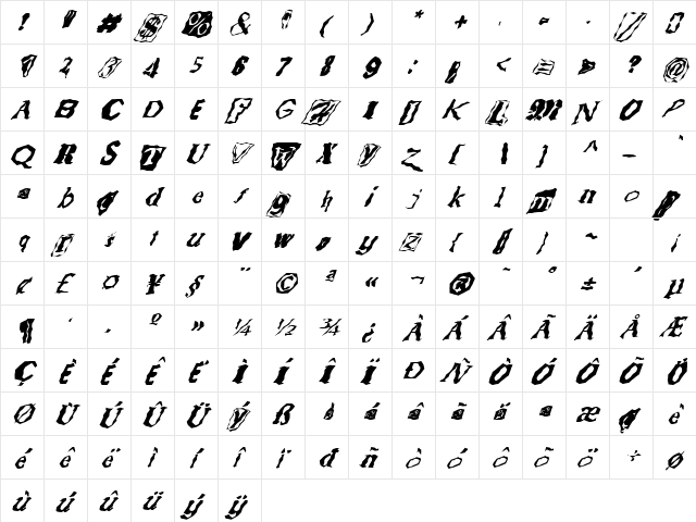 FZ WACKY 51 ITALIC Normal  glyph index