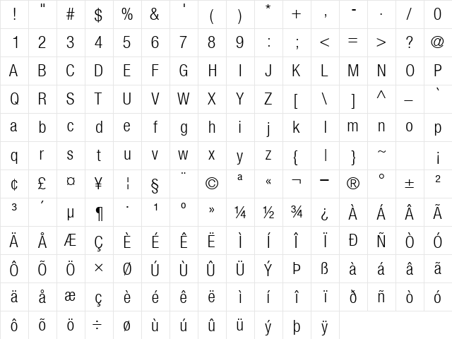 ContextRepriseLightCondSSK Bold  glyph index