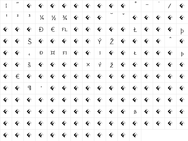 Rattlescript-LightCapsExp Regular  glyph index