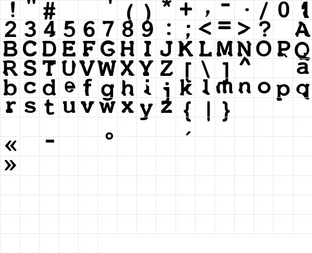 Uneek Normal  glyph index