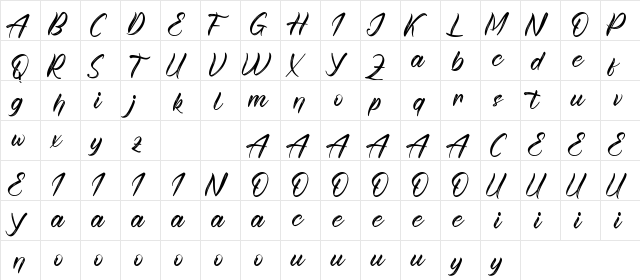 Beyours Demo Regular  glyph index