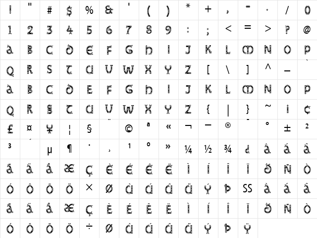 Studz Roman  glyph index