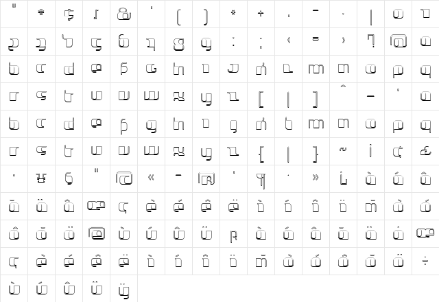 Jakone Regular  glyph index