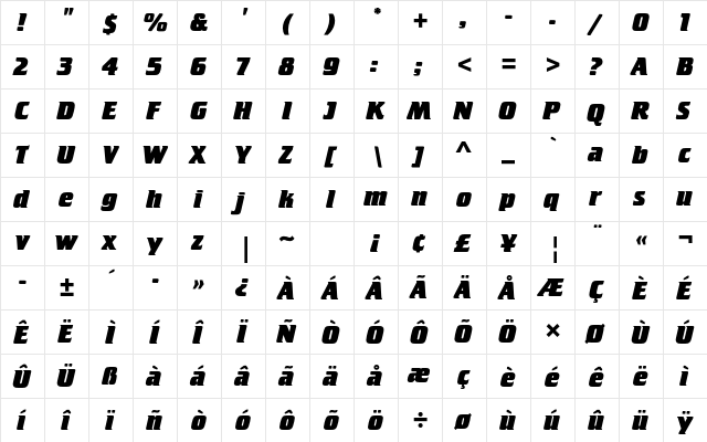 Crillee Extra Bold Italic Std Regular  glyph index