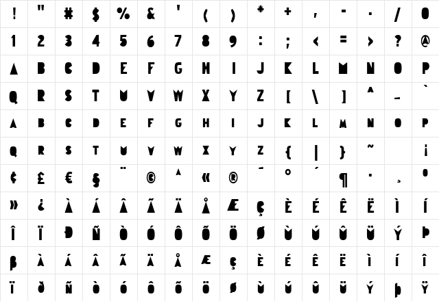 Gudariak Regular  glyph index