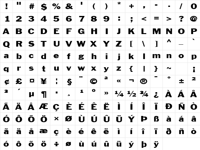 Philadelphia-Extended Normal  glyph index