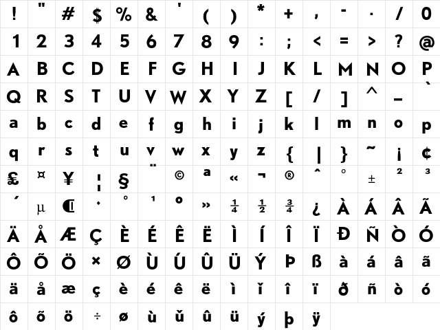 DTLNobelT Bold  glyph index