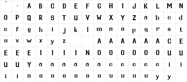 Serdane Regular  glyph index