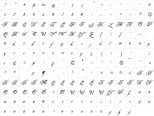 Majestic Regular  glyph index