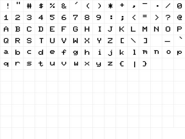 Pixel_Screen_Font-Light Bold Bold  glyph index