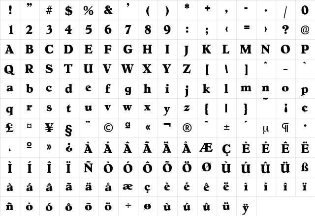 Hoboken-ExtraBold Regular  glyph index