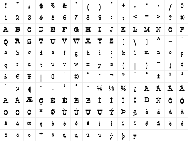 NewBostonWBW Medium  glyph index