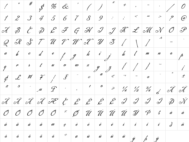 Machia Regular  glyph index