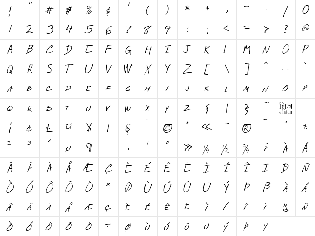 LEHN275 Regular  glyph index