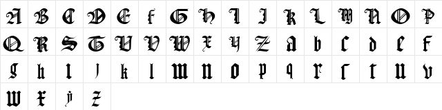 Gothic Texture Quadrata Regular  glyph index