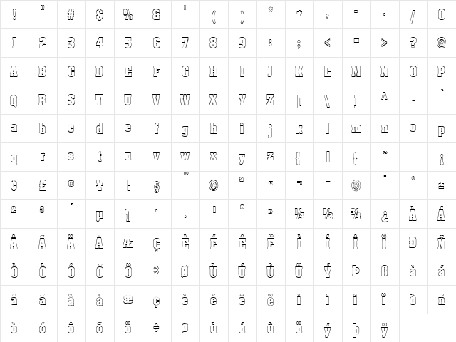 Heidelberg-Hollow-Condensed Normal  glyph index