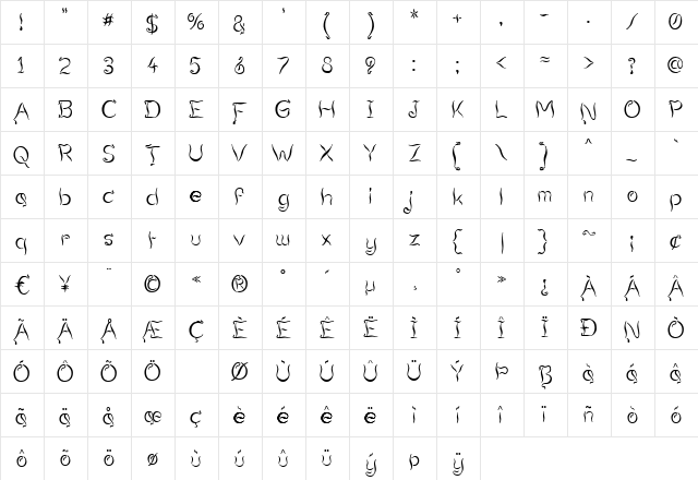 Smoking Tequila Regular  glyph index
