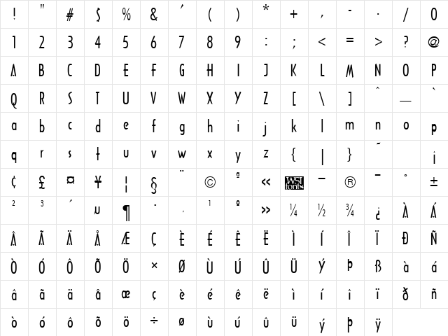 Arcane Regular  glyph index