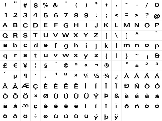 AudiSansExt Bold  glyph index