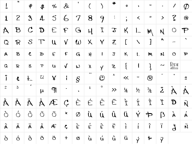 LEHN139 Regular  glyph index