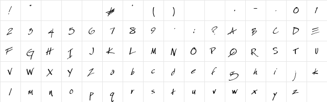 Quill Writer Regular  glyph index