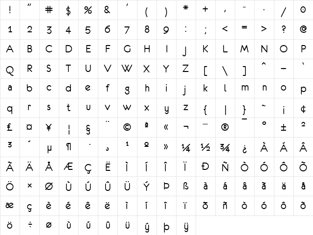 eurofurence regular  glyph index