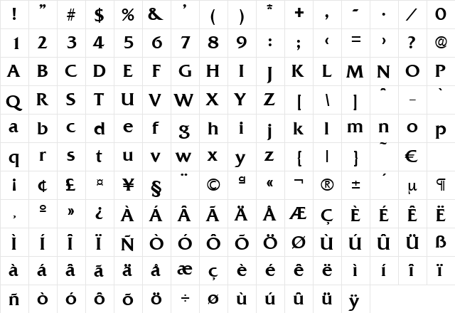 Quadrat-Medium Regular  glyph index