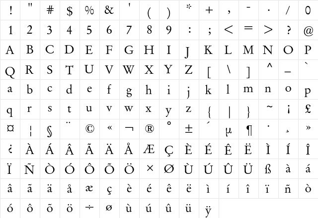 Garamond Stempel BQ Regular  glyph index