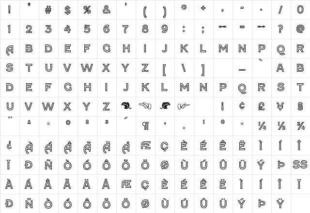 Fenwick Outline Regular  glyph index