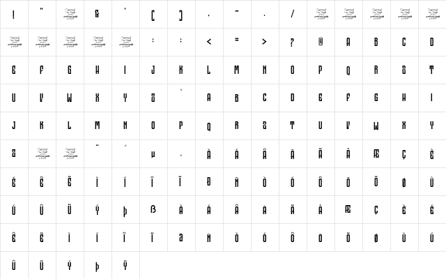 Garreng Personal Use Regular  glyph index