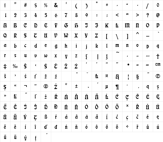 EckmaDEE Regular  glyph index