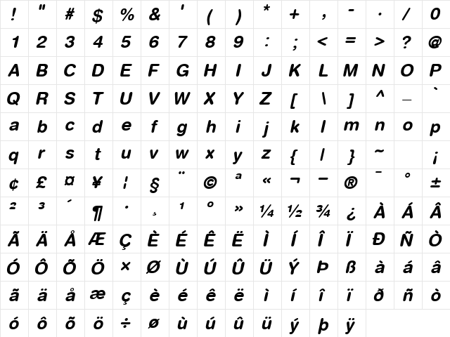 ContextRoundedSSK BoldItalic  glyph index