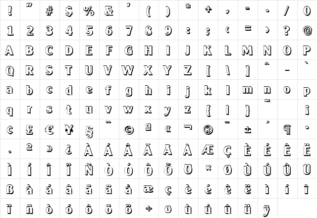 AlexanderBeckerShadow-ExBold Regular  glyph index