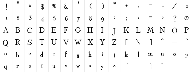 Stickee-Bold Regular  glyph index