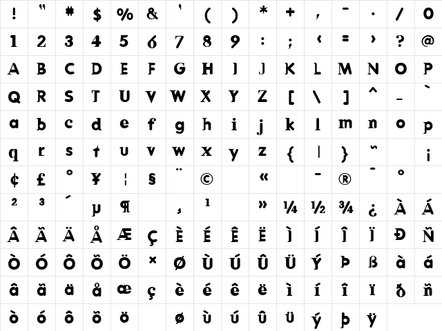 DeadHistory Bold  glyph index