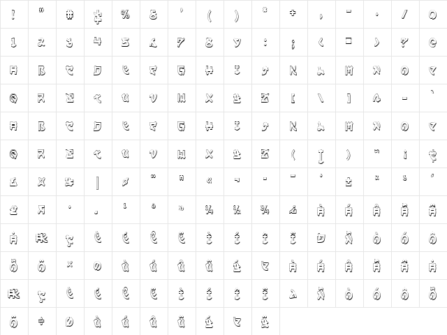 Yama Moto Condensed 3D Condensed  glyph index