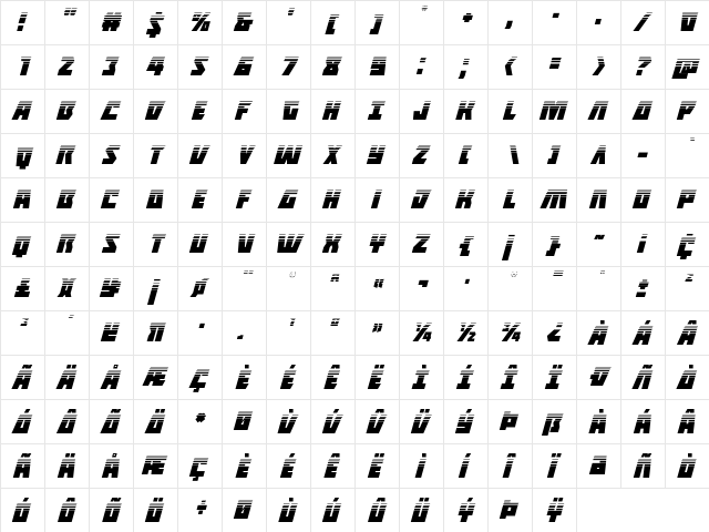 Halfshell Hero Half-Tone Italic Italic  glyph index