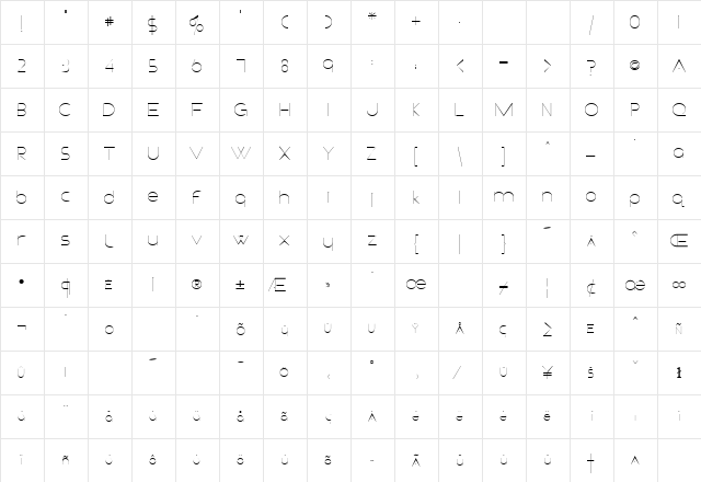 FineLine Regular  glyph index