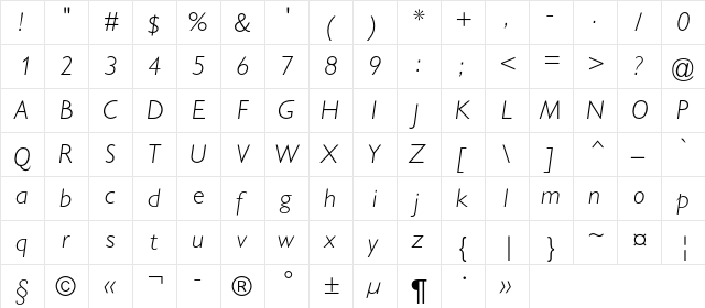 GillSansLightC Italic  glyph index